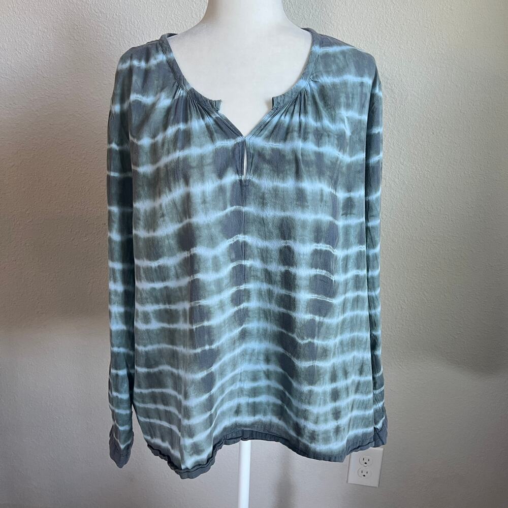 Natural Life Striped Tie Dye Boho Pleasant Blouse Women's L Relaxed Cotton